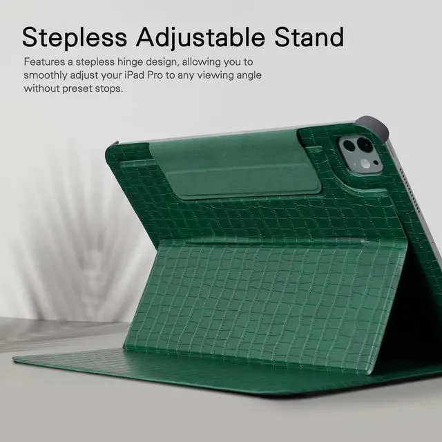 Alt view image 4 of 5 - CoBak Magnetic Case with Stand for iPad Pro 11 Inch (M4) 2024, Multiple Viewing Angles, Smart Auto Sleep/Wake Cover with Corner Protection with Apple Pencil Holder Strap, Emerald Croc