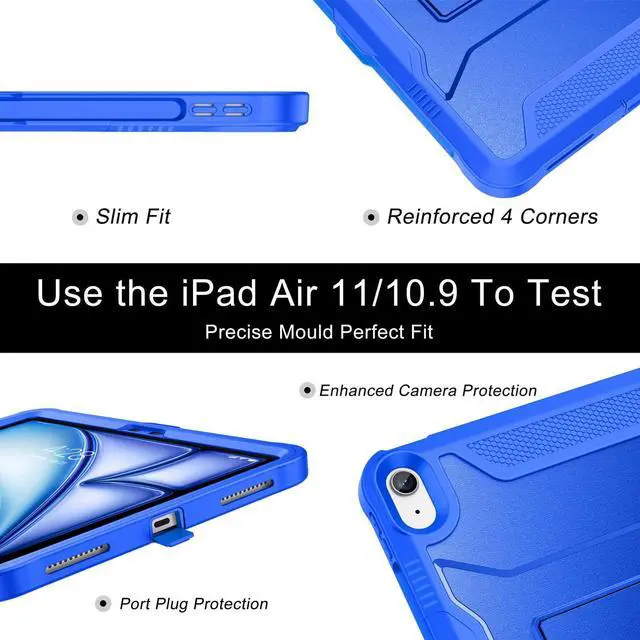 Alt view image 3 of 5 - Soke Case for iPad Air 11-inch M3/M2 (2025/2024), iPad Air 5th/4th Generation 10.9-inch (2022/2020), with Built-in Screen Protector and Kickstand, Rugged Full Body Protective Cover - Abyss Blue