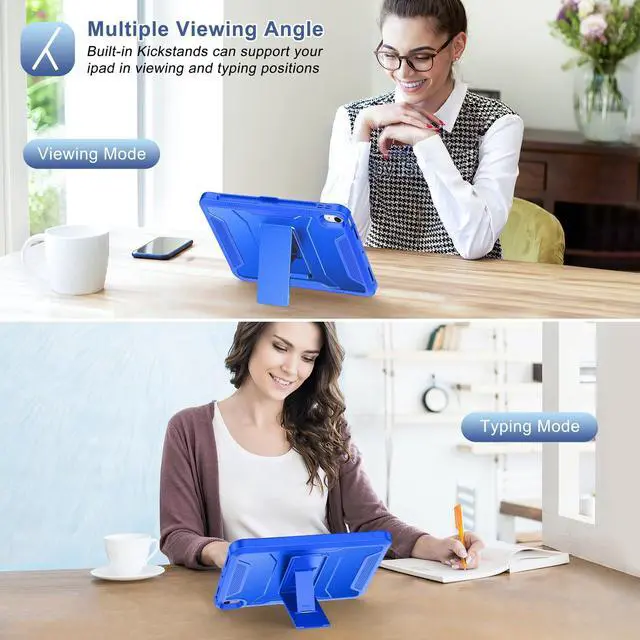 Alt view image 4 of 5 - Soke Case for iPad Air 11-inch M3/M2 (2025/2024), iPad Air 5th/4th Generation 10.9-inch (2022/2020), with Built-in Screen Protector and Kickstand, Rugged Full Body Protective Cover - Abyss Blue