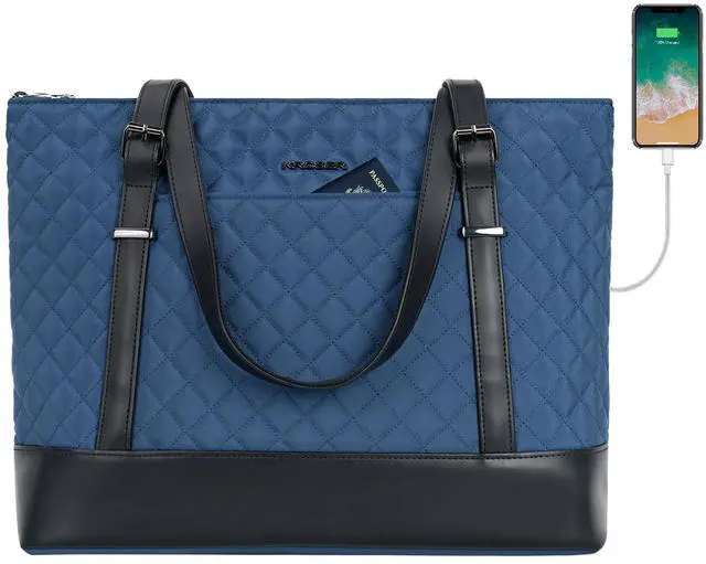 Main image of KROSER Laptop Tote Bag 15.6 Inch with USB Port, Large Work Tote Bag Computer Shoulder Bag for Women, Laptop Carrying Case Stylish Handbag Gift for Office Business Travel(Haze Blue)