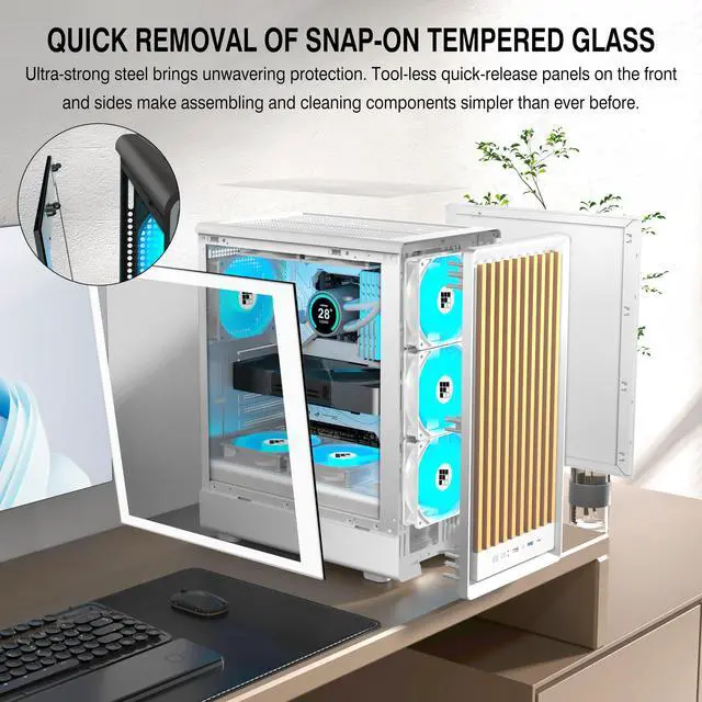 Alt view image 2 of 5 - FOIFKIN M1 PC Case -Walnut Front pane Pre-Installed 4 PWM ARGB Fan, ATX Mid-Tower Gaming PC Case, with Type-C,FOIFKIN (White, M1)