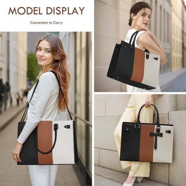 Alt view image 2 of 5 - Laptop Bag for Women 15.6 Inch Laptop Tote Bag Waterproof Pu Leather Work Bag Computer Briefcase Office Teacher Handbag