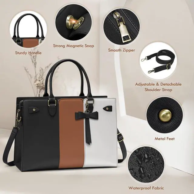 Alt view image 4 of 5 - Laptop Bag for Women 15.6 Inch Laptop Tote Bag Waterproof Pu Leather Work Bag Computer Briefcase Office Teacher Handbag