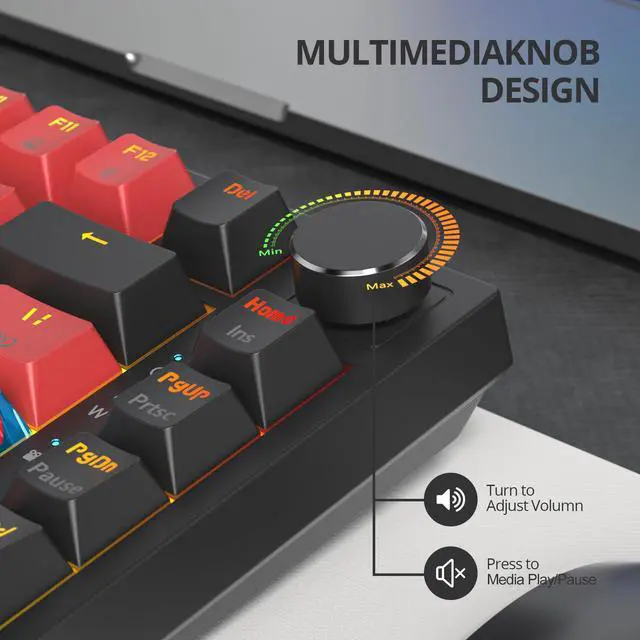 Alt view image 4 of 5 - iRoboosta Mechanical Gaming Keyboard, Hot Swappable RGB Backlit Custom Keyboard with Knob, Gasket Mount USB Wired, 82 Keys Black Red Linear Red Switch