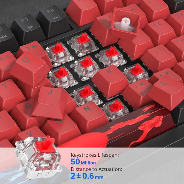 Alt view image 3 of 5 - iRoboosta Mechanical Gaming Keyboard, Hot Swappable RGB Backlit Custom Keyboard with Knob, Gasket Mount USB Wired, 82 Keys Black Red Linear Red Switch