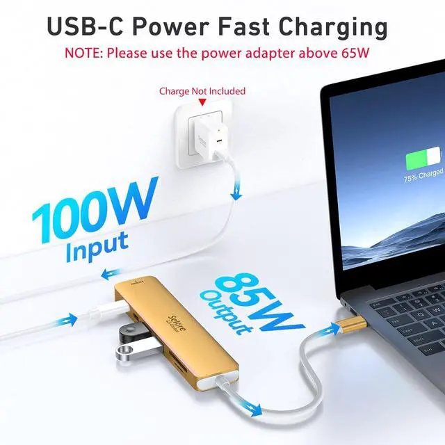 Alt view image 4 of 5 - USB C Hub HDMI Adapter for MacBook Pro/Air, 7 in 1 USBC Dongle with HDMI, SD/TF Card Reader, USB C Data Port,100W PD, and 2 USB 3.0 Compatible for MacBook Pro/Air, Dell XPS, Lenovo Thinkpad.