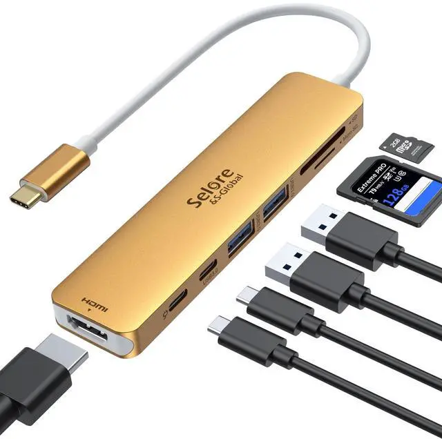 Main image of USB C Hub HDMI Adapter for MacBook Pro/Air, 7 in 1 USBC Dongle with HDMI, SD/TF Card Reader, USB C Data Port,100W PD, and 2 USB 3.0 Compatible for MacBook Pro/Air, Dell XPS, Lenovo Thinkpad.