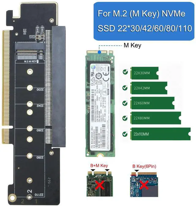 Alt view image 3 of 5 - RIITOP Dual NVMe PCIe Adapter, PCIe 4.0 X16 to Dual NVMe and 1x More PCIe x16 (x8 Signal) Adapter for 22110/2280/2260/2242/2230 M.2 NVMe SSD (PCI-e Bifurcation Required)