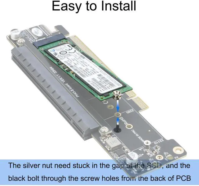 Alt view image 5 of 5 - RIITOP Dual NVMe PCIe Adapter, PCIe 4.0 X16 to Dual NVMe and 1x More PCIe x16 (x8 Signal) Adapter for 22110/2280/2260/2242/2230 M.2 NVMe SSD (PCI-e Bifurcation Required)