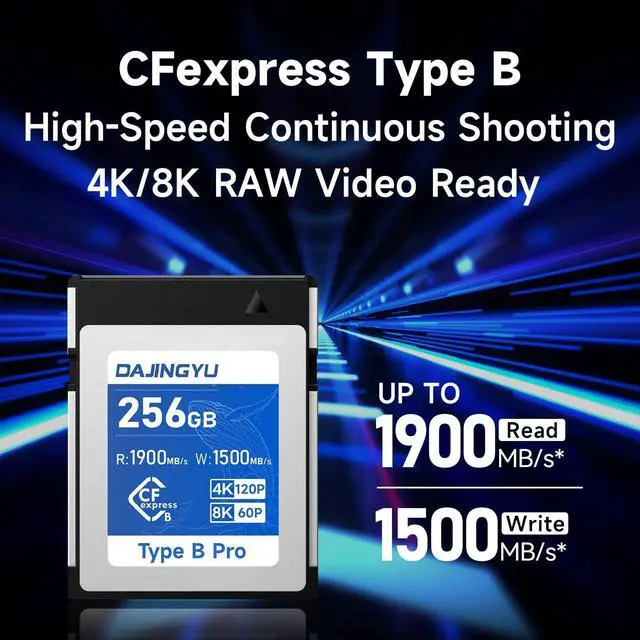 Alt view image 2 of 5 - DAJINGYU 256GB CFexpress Type B Memory Card Up to 1900/1500 MB/s Read/Write- Shooting Video and Photo 4K/120P RAW Compatible with Nikon Canon panasonic Fujifilm Camera