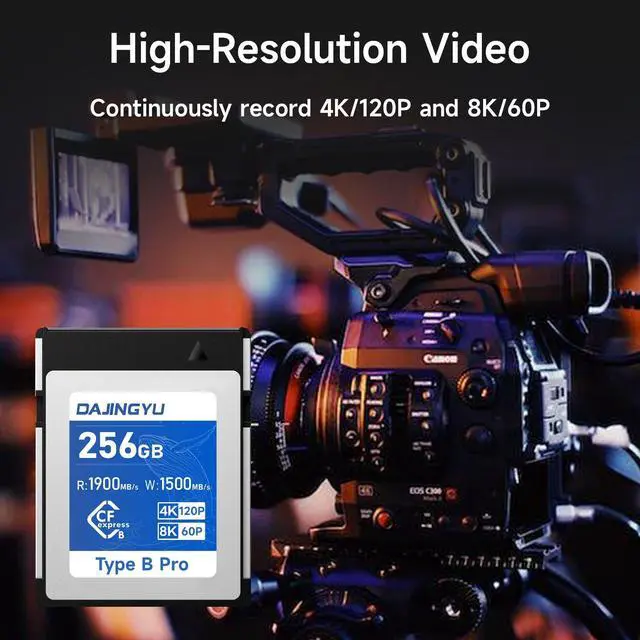 Alt view image 5 of 5 - DAJINGYU 256GB CFexpress Type B Memory Card Up to 1900/1500 MB/s Read/Write- Shooting Video and Photo 4K/120P RAW Compatible with Nikon Canon panasonic Fujifilm Camera