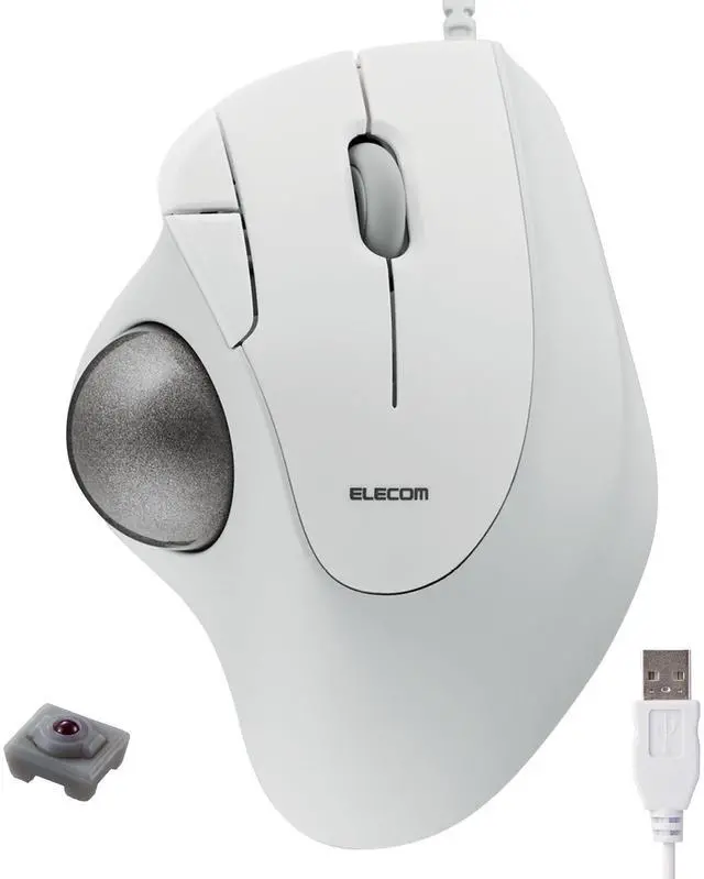 Main image of ELECOM Ergonomic Comfort Design Trackball IST Wired USB-A Connection, Smooth Tracking with Ruby Ball Bearing, 36mm Ball, Thumb Control, Compatible for Windows, PC, and Mac White (M-IT10URWH)