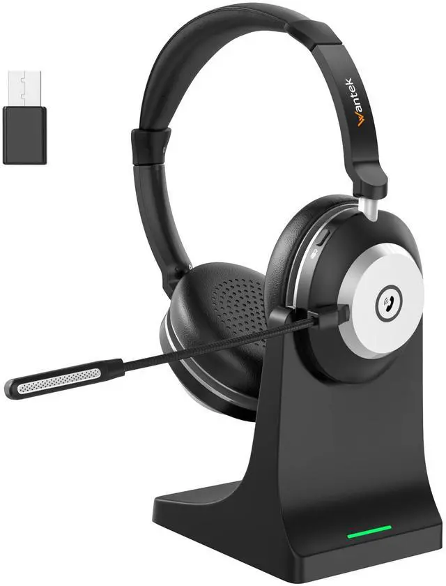 Main image of Wantek Wireless Headset with Mic- USB & Bluetooth Connectivity, 50-Hour Battery Life, AI Noise Cancelling Adjustable Microphone Charging Dock, Comfort Fit for Home/Office/Mobile Phone