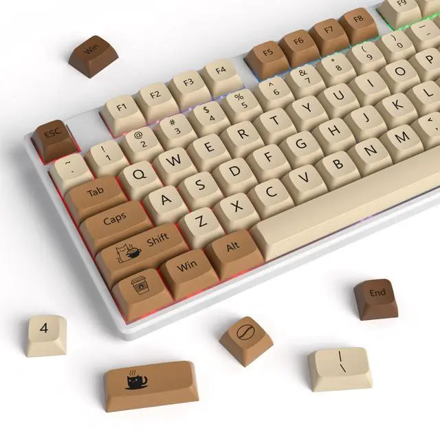 Main image of Owpkeenthy Retro XDA Keycaps, PBT 138 Keys Brown Keycap Set for Cherry MX Covers Fullsize 60% 65% 75% Keyboard XDA Coffee Cat