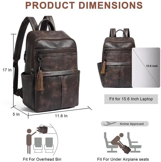 Alt view image 3 of 5 - Mroede Laptop Backpack for Women 15.6" Leather Backpacks Purse Work Computer Backpack for Travel College Business,Coffee