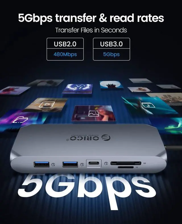 Alt view image 5 of 5 - Docking Station USB C to Dual HDMI Adapter, ORICO 12 in 1 USB C Hub with Dual HDMI, VGA, 100W PD, Ethernet, 2 USB-A 3.1, 1 USB 2.0, 1 Type-C 3.1, SD/TF, Audio, Compatible for Windows/Mac OSRose Gold