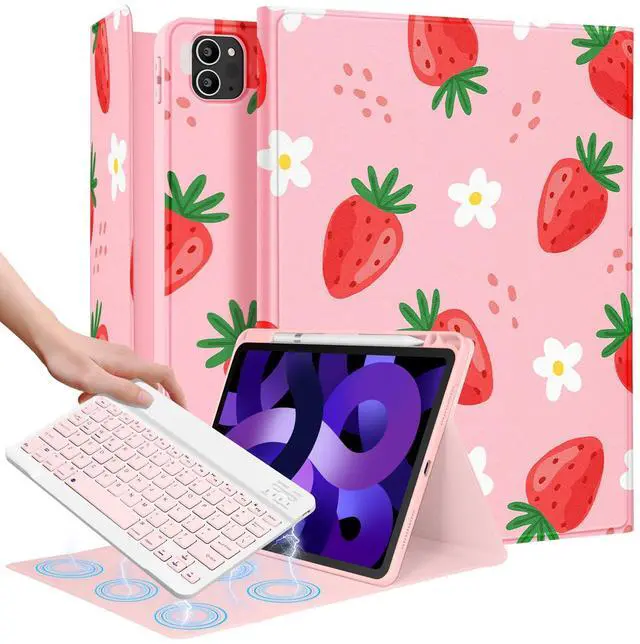 Main image of Uppuppy for iPad Air 11 inch Case 2024 - Air 5th/4th Generation 10.9, Pro 11 Case with Keyboard Pencil Holder Tablet Cover Folio Women Cute Girls Kawaii Strawberry for iPad Air 11 2024 (M2), Pro 11