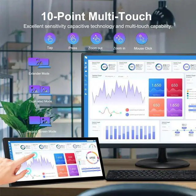 Alt view image 4 of 5 - 12.3 Inch Touch Screen Monitor IPS 1920x720 Stretched Bar LCD Mini Secondary Screen Portable Display HDMI for Laptop PC Temperature Aida64 GPU CPU RAM Monitoring