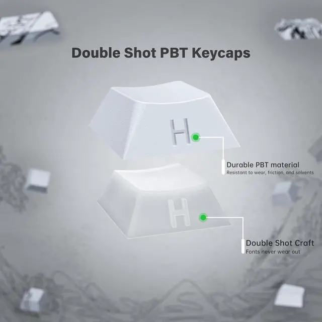 Alt view image 4 of 5 - XVX Shine Through Keycaps - Double Shot PBT Keycaps 60 65 75 100 Percent, Side Print Key caps Custom 131 Keys Set, Dye Sub Wave of Kanagawa Key caps for Mechanical Keyboards, White
