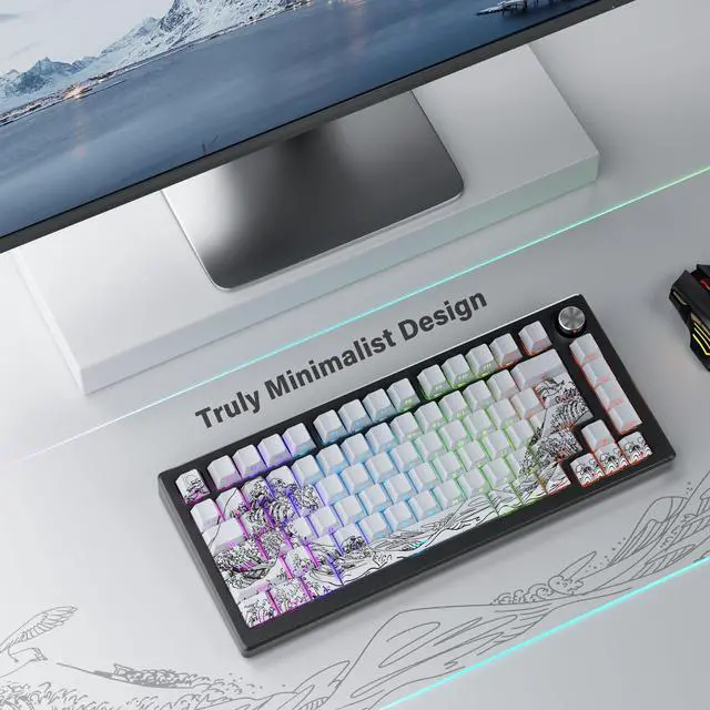 Alt view image 3 of 5 - XVX Shine Through Keycaps - Double Shot PBT Keycaps 60 65 75 100 Percent, Side Print Key caps Custom 131 Keys Set, Dye Sub Wave of Kanagawa Key caps for Mechanical Keyboards, White