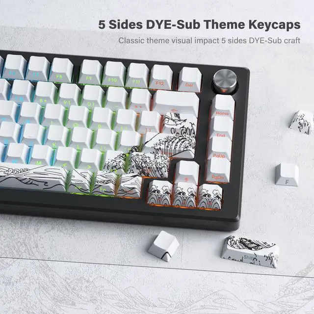 Alt view image 5 of 5 - XVX Shine Through Keycaps - Double Shot PBT Keycaps 60 65 75 100 Percent, Side Print Key caps Custom 131 Keys Set, Dye Sub Wave of Kanagawa Key caps for Mechanical Keyboards, White