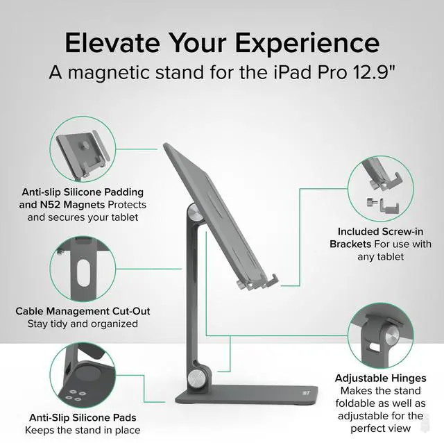 Alt view image 2 of 5 - Plugable Magnetic iPad Stand for iPad Pro 12.9 (2022)  Strong Magnetic Mount, 360° Rotation, Foldable & Portable Tablet Holder (AMS-STAND13)