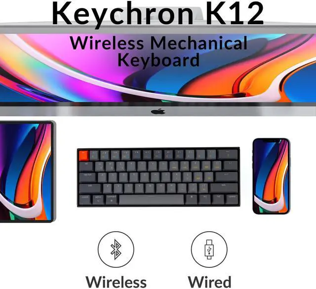 Alt view image 3 of 5 - Keychron K12 60% Layout Hot-Swappable Bluetooth Wireless/USB Wired Mechanical Keyboard with Gateron G Pro Brown Switch RGB Backlit, Compact 61-Key Computer Gaming Keyboard Compatible with Mac Windows