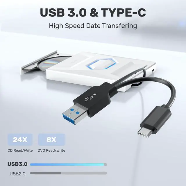 Alt view image 5 of 5 - Unitek External CD/DVD Drive USB C Portable DVD Player with SD Card Slots 3 USB Ports CD ROM Burner External Disk Drive Optical Compatible with Laptop Desktop Mac Windows 11/10/8/7 Linux