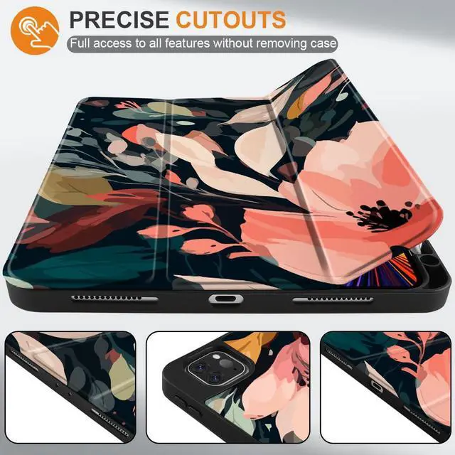 Alt view image 2 of 5 - DONGKE Case for iPad Pro 12.9 inch 6th Generation 2022, Built-in Pencil Holder + Trifold Stand + Auto Wake/Sleep + Protective Cover for iPad Pro 12.9 5th/4th/3rd Gen - Painted Florals