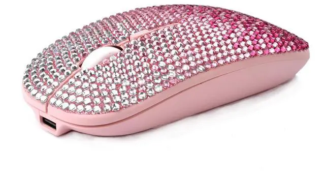 Alt view image 3 of 5 - WONGS Bling Wireless Mouse, Gradient Pink Crystal Rhinestone Rechargeable Wireless Silent Slim Mouse Sparkly Computer Mice with USB for Laptop,Notebook,PC,MacBook - Gradient Pink