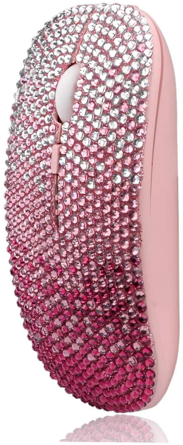 Alt view image 2 of 5 - WONGS Bling Wireless Mouse, Gradient Pink Crystal Rhinestone Rechargeable Wireless Silent Slim Mouse Sparkly Computer Mice with USB for Laptop,Notebook,PC,MacBook - Gradient Pink