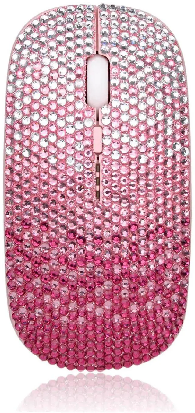 Main image of WONGS Bling Wireless Mouse, Gradient Pink Crystal Rhinestone Rechargeable Wireless Silent Slim Mouse Sparkly Computer Mice with USB for Laptop,Notebook,PC,MacBook - Gradient Pink