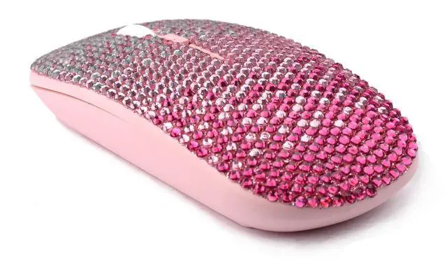 Alt view image 4 of 5 - WONGS Bling Wireless Mouse, Gradient Pink Crystal Rhinestone Rechargeable Wireless Silent Slim Mouse Sparkly Computer Mice with USB for Laptop,Notebook,PC,MacBook - Gradient Pink