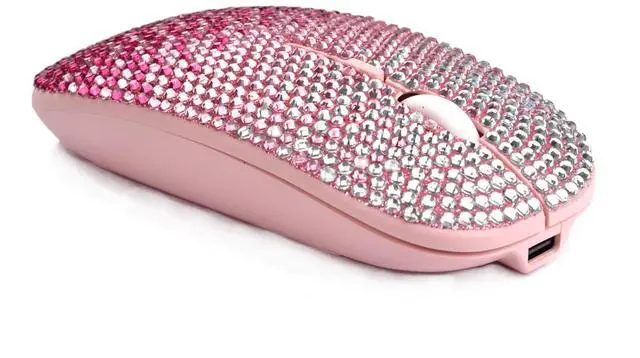 Alt view image 5 of 5 - WONGS Bling Wireless Mouse, Gradient Pink Crystal Rhinestone Rechargeable Wireless Silent Slim Mouse Sparkly Computer Mice with USB for Laptop,Notebook,PC,MacBook - Gradient Pink