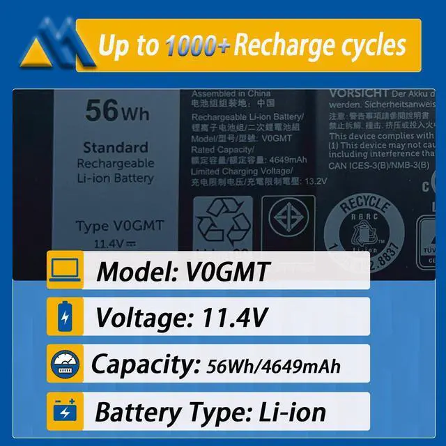 Alt view image 2 of 5 - Mobik 56Wh V0GMT Laptop Battery Replace for Dell G7 17 7700 Series 9TM7D 09TM7D 4K1VM W62W6 0W62W6 XYCW0 0XYCW0 NYD3W 0NYD3W NCC3D TJDRR 0TJDRR 4KIVM VOGMT 11.4V