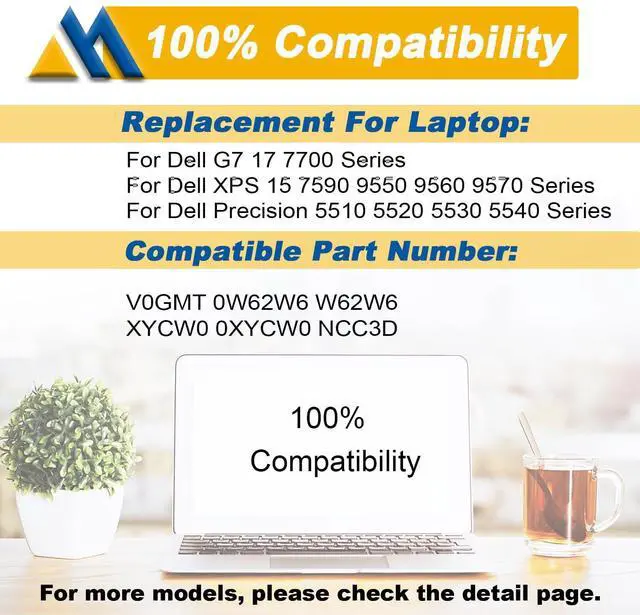 Alt view image 5 of 5 - Mobik 56Wh V0GMT Laptop Battery Replace for Dell G7 17 7700 Series 9TM7D 09TM7D 4K1VM W62W6 0W62W6 XYCW0 0XYCW0 NYD3W 0NYD3W NCC3D TJDRR 0TJDRR 4KIVM VOGMT 11.4V