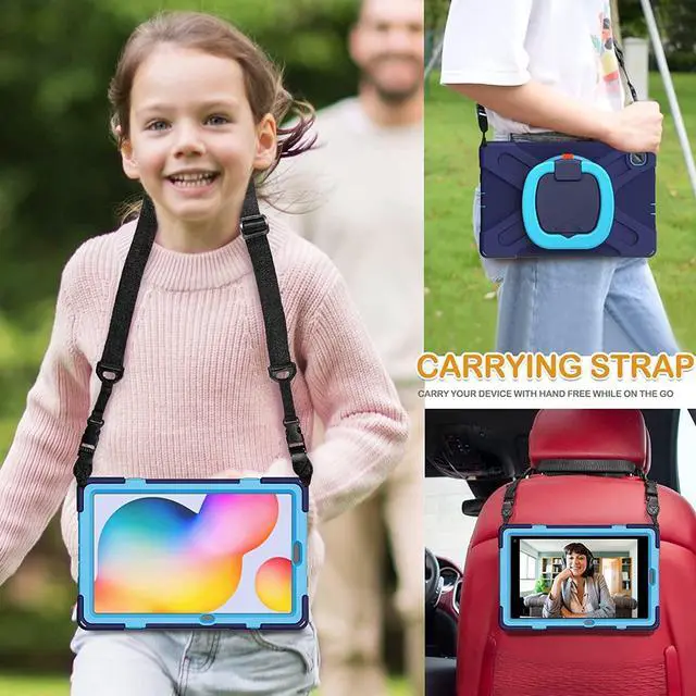 Alt view image 4 of 5 - PboyiqiS Case for Galaxy Tab S6 Lite 10.4" 2024/2020/2022 (SM-P620/P625/P610/P615/P613/P619), Heavy Duty Protective Case with S Pen Holder&360 Degree Swivel Stand&Hand Strap&Shoulder Strap (Navy+Blue)