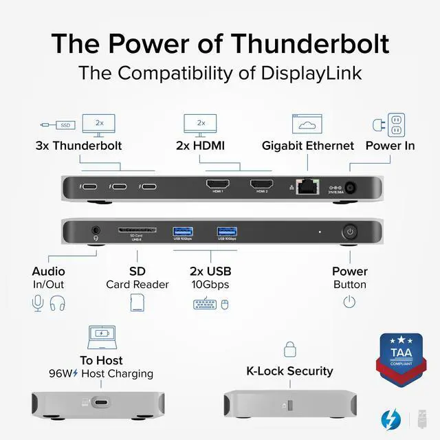 Alt view image 2 of 5 - Plugable Thunderbolt 4 Dock for Quad Monitors 100W, Thunderbolt Docking Station Connects up to Four 4K Monitors for Windows and Mac Laptops, 2x HDMI, 4x Thunderbolt 4/USB C, Driver Required TBT-6950PD