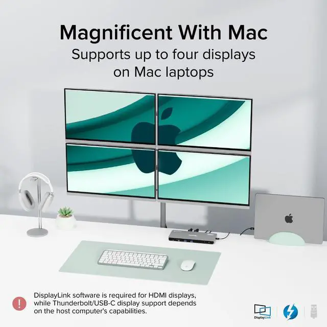 Alt view image 3 of 5 - Plugable Thunderbolt 4 Dock for Quad Monitors 100W, Thunderbolt Docking Station Connects up to Four 4K Monitors for Windows and Mac Laptops, 2x HDMI, 4x Thunderbolt 4/USB C, Driver Required TBT-6950PD