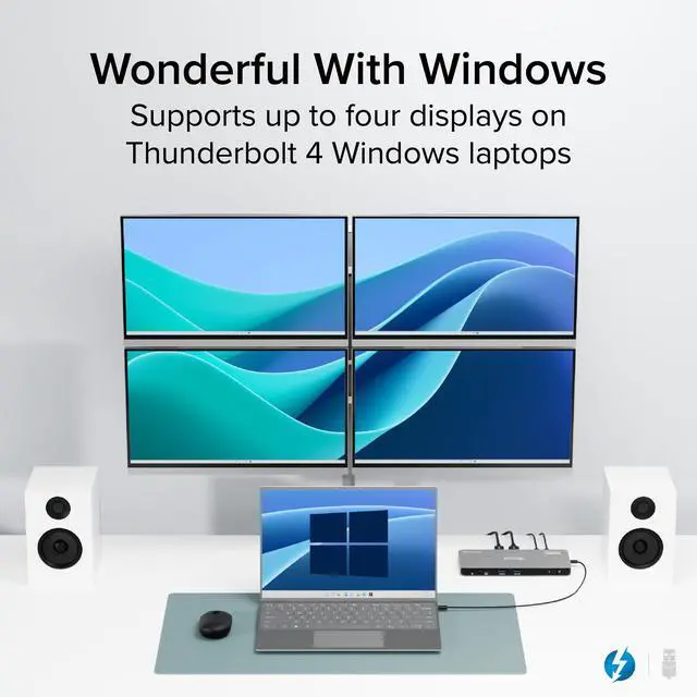 Alt view image 4 of 5 - Plugable Thunderbolt 4 Dock for Quad Monitors 100W, Thunderbolt Docking Station Connects up to Four 4K Monitors for Windows and Mac Laptops, 2x HDMI, 4x Thunderbolt 4/USB C, Driver Required TBT-6950PD