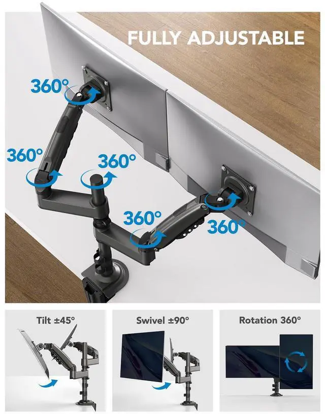 Alt view image 4 of 5 - HUANUO Dual Monitor Stand&Single Monitor Mount