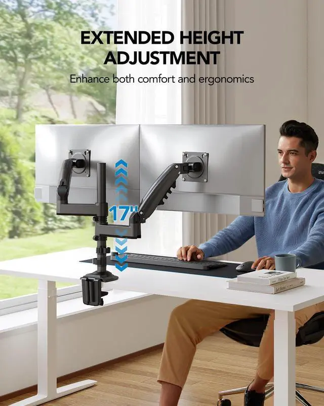 Alt view image 5 of 5 - HUANUO Dual Monitor Stand&Single Monitor Mount