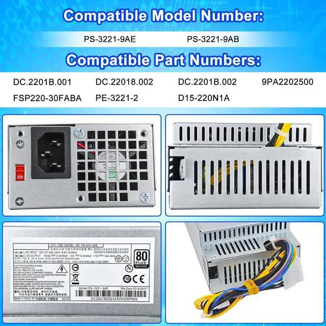 Alt view image 2 of 5 - S-Union Upgraded PS-3221-9AE 220W Power Supply PSU Compatible with Acer Veriton B630 X2640 X4630 X4640 X4650 X6630 SFF PS-3221-9AB DC.2201B.002 DC.2201B.001 PS-3221-9AE Power Supply