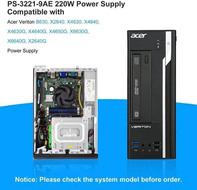 Alt view image 3 of 5 - S-Union Upgraded PS-3221-9AE 220W Power Supply PSU Compatible with Acer Veriton B630 X2640 X4630 X4640 X4650 X6630 SFF PS-3221-9AB DC.2201B.002 DC.2201B.001 PS-3221-9AE Power Supply