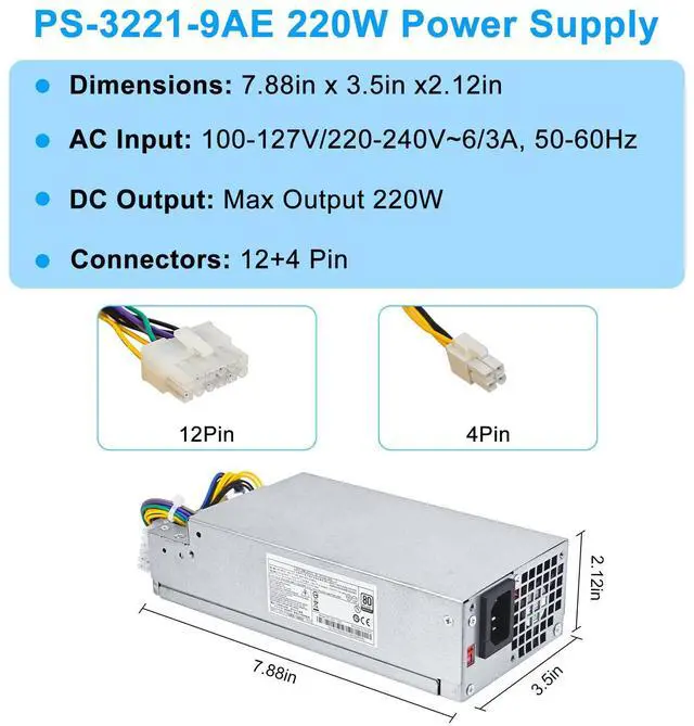 Alt view image 5 of 5 - S-Union Upgraded PS-3221-9AE 220W Power Supply PSU Compatible with Acer Veriton B630 X2640 X4630 X4640 X4650 X6630 SFF PS-3221-9AB DC.2201B.002 DC.2201B.001 PS-3221-9AE Power Supply