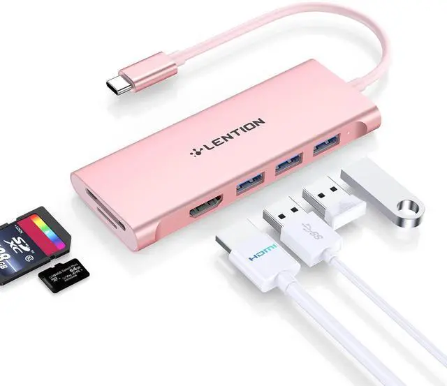 Main image of LENTION USB C Hub with 4K HDMI, 3 USB 3.0, SD/Micro SD 3.0 Card Reader, Compatible 2023-2016 MacBook Pro, New Mac Air, Chromebook, iPhone15 or More, Stable Driver Adapter (C34, Rose Gold)