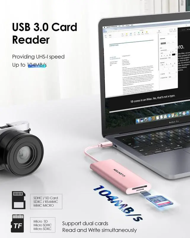 Alt view image 3 of 5 - LENTION USB C Hub with 4K HDMI, 3 USB 3.0, SD/Micro SD 3.0 Card Reader, Compatible 2023-2016 MacBook Pro, New Mac Air, Chromebook, iPhone15 or More, Stable Driver Adapter (C34, Rose Gold)