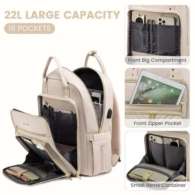 Alt view image 3 of 5 - LOVEVOOK Laptop Backpack Women Teacher Backpack,15.6 Inch Laptop Bag with USB Port,Waterproof Daypack for Work Travel Antiquewhite