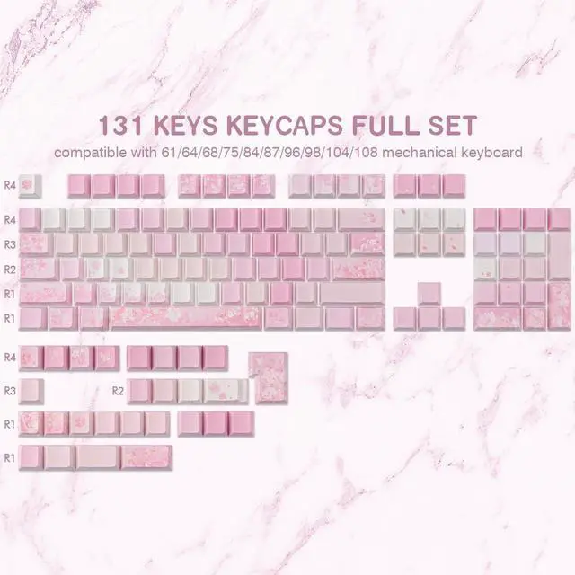 Alt view image 2 of 5 - Tsungup Keycaps Cherry Blossom Tie-Dye Keycap Set - Custom Side Printed PBT Pink Keycaps,131 Keys Gradient DoubleShot Sakura Key caps Cherry Profile Keyboard Key caps for Mechanical Keyboards