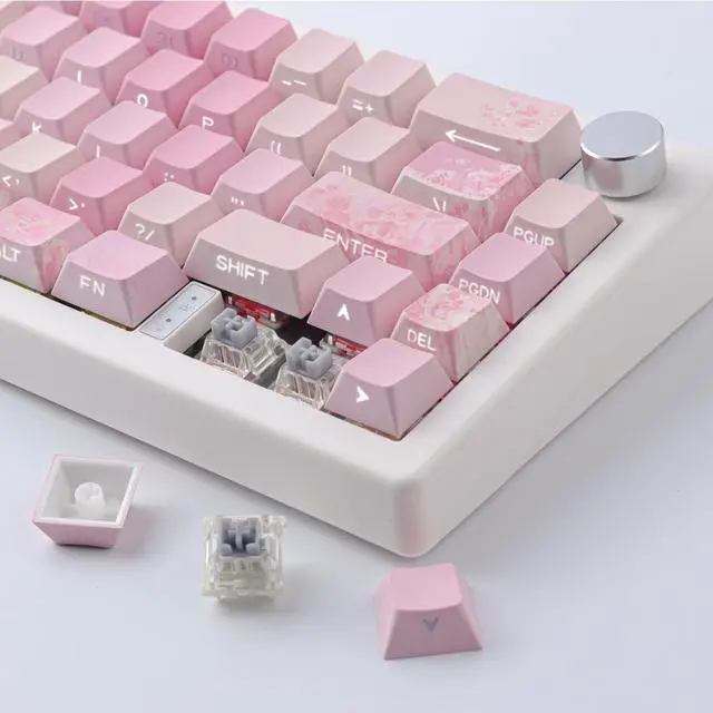 Alt view image 5 of 5 - Tsungup Keycaps Cherry Blossom Tie-Dye Keycap Set - Custom Side Printed PBT Pink Keycaps,131 Keys Gradient DoubleShot Sakura Key caps Cherry Profile Keyboard Key caps for Mechanical Keyboards
